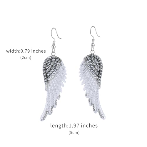 Angel Wings Dangle Earrings for Women Unique Rhinestones Copper Fairy Feather Guardian Dangle Drop Hook Womens Dangling Earrings Silver Plated Jewelry