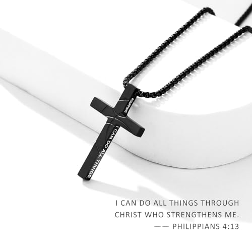 Basketball Cross Necklace for Boys Men - color: Black, style: 4:13 I can do all things