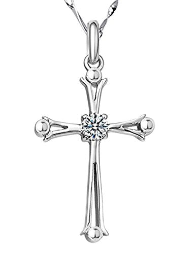 Cutesmile Fashion Jewelry 925 Sterling Silver Inlaid Crystal Cubic Zirconia Cross Pendant Necklace