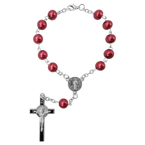 TALISMAN4U St Benedict One Decade Catholic Rosary for Car Rearview Mirror - color: Red Car rosary