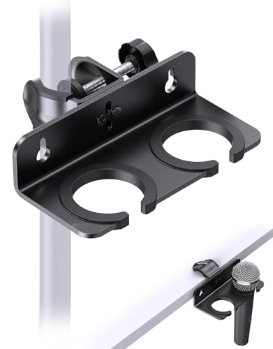 Multi Mic Holder with Clamp for Desk/Stand/Wall, Hold Up to 2 Handheld Mics