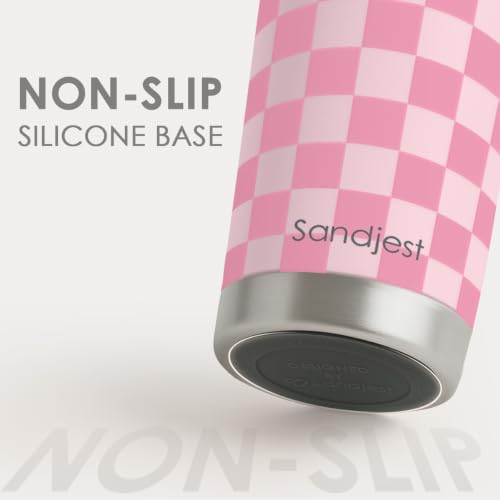 SANDJEST Checkered Tumbler 20oz Stainless Steel Insulated, Checker Travel Coffee Cup, Bow Gifts for Women Girls Teen, Birthday Christmas (Pink) - color: Checker (Pink)