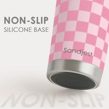 SANDJEST Checkered Tumbler 20oz Stainless Steel Insulated, Checker Travel Coffee Cup, Bow Gifts for Women Girls Teen, Birthday Christmas (Pink) - color: Checker (Pink)