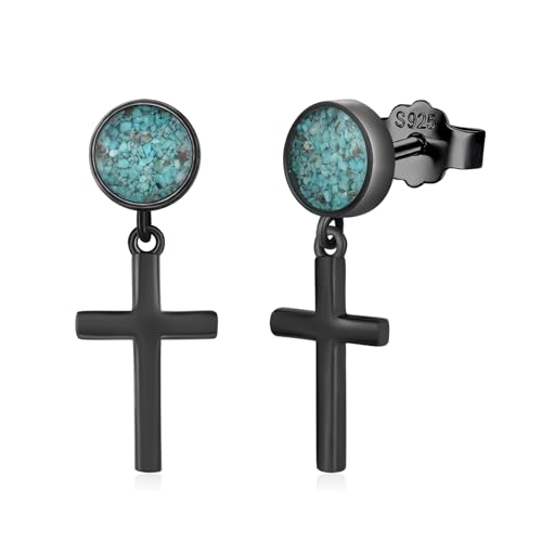 Black Dangle Drop Earrings 925 Sterling Silver Turquoise Earrings Jewelry Gifts for Women Men - style: Cross-A