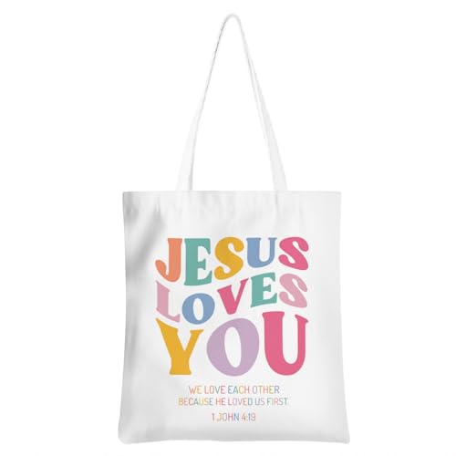 Christian Tote Bag Religious Gifts Canvas Bags for Women Men Shopping Work Gym Picnic Travel - color: Jesus Loves You