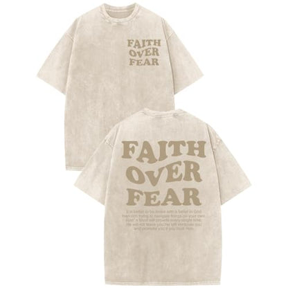Christian Shirts for Men Faith Over Fear Oversized Tees - color: Apricot, size: 3X-Large