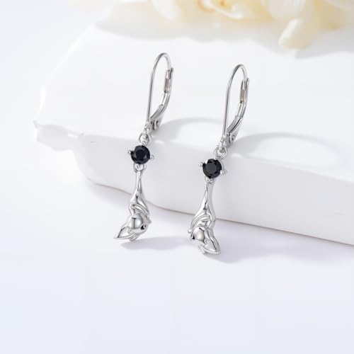 HPQQ Earrings for Women Sterling Silver Dangle Earrings Birthday Christmas Jewelry Gifts for Women Wife Mom - color: White Gold-Bat-B