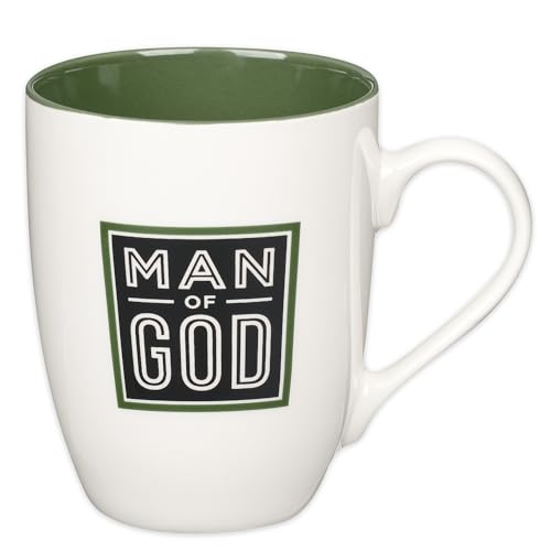 Christian Art Gifts Inspirational Ceramic Coffee & Tea Scripture Mug for Men - color: White & Green/Man of God, size: 12 Ounces