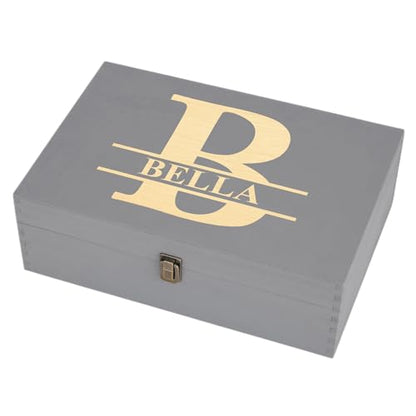 Personalized Monogram Keepsake Box, Engraved Gift for Men & Groomsmen - style: 8. Split Monograms
