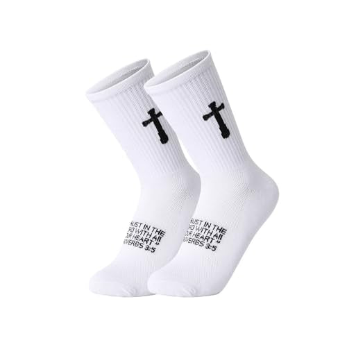 Unisex Cross Socks,Gifts for Christian On Easter and Christmas - color: Proverbs 3:5 - White