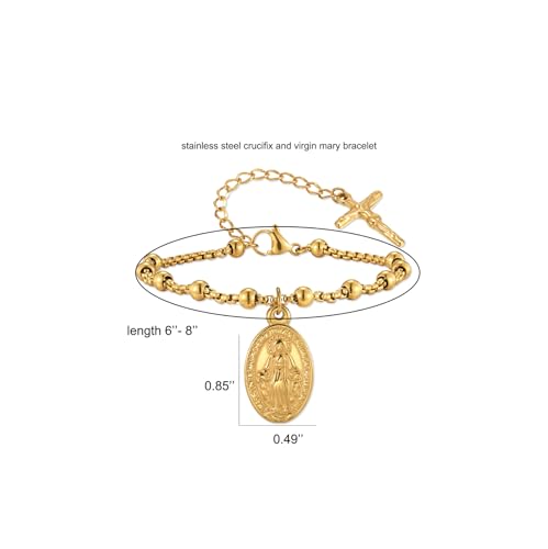 Rnivida 14K Gold Plated Stainless Steel Catholic Rosary Bracelet for Women,Religious Gift for Confirmation Baptism First Communion Easter - color: Gold 01