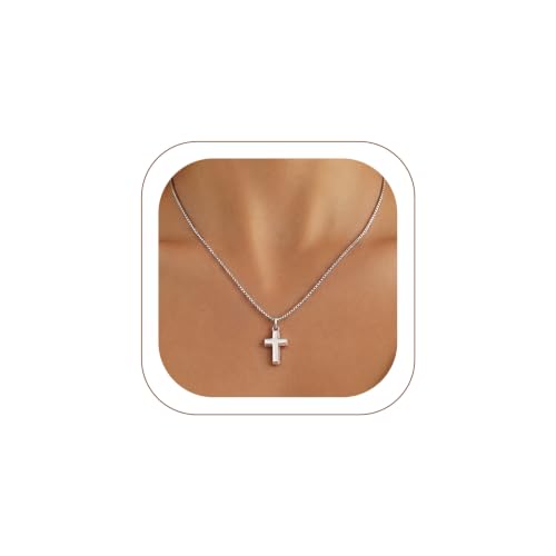 KeyStyle Cross Necklace for Women,Silver/Gold/Rose Gold Cross Pendant - color: 01-Small Cross-Silver