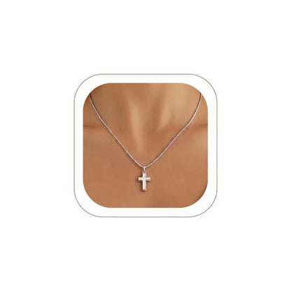 KeyStyle Cross Necklace for Women,Silver/Gold/Rose Gold Cross Pendant - color: 01-Small Cross-Silver