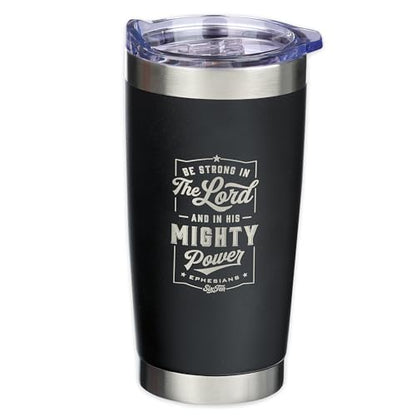 Christian Art Gifts Large Insulated Bible Verse Travel Mug for Men and Women - color: Black/Be Strong