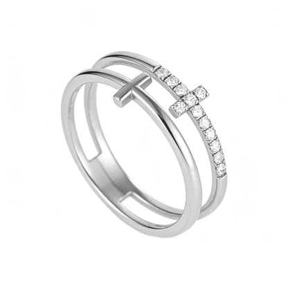 Double Cross Ring 18k Gold Plated 925 Sterling Silver Cubic Zirconia Simple Plain Stackable Statement Promise Rings Inspiration Christian Ring Faith Hope Love Cross Religious Ring Gift (Silver 7#) - color: silver, size: silver 7#