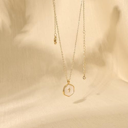 Cross Necklace for Women,Dainty 14k Gold Plated Pendant Necklaces - color: Gold-6