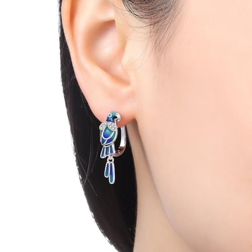 925 Sterling Silver Drop & Dangle Earrings for Women,Butterfly Dragonfly and Bee|Flower and leaf Earrings, Suitable for Sensitive Ears Fashion Jewelry Gift- Hypoallergenic Earrings - color: Blue green parrot