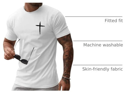 Mens Short Sleeve Cotton T-Shirts Crew Neck Jesus Cross Printed Shirts Faith Christ Shirts - color: White, size: Small