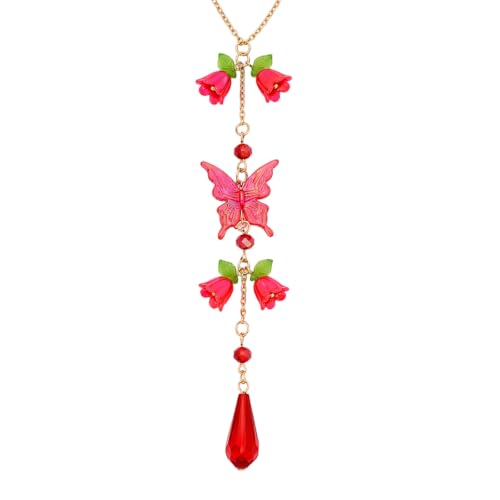 Butterfly Flower Car Rearview Mirror Charm Red Lily of Valley - color: Red - Butterfly