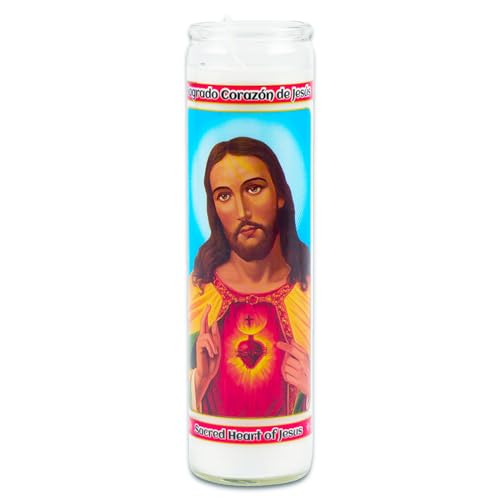 Sacred Heart of Jesus Devotional Candle 6 Pack - Bundle with 6 Sacred Heart Glass Prayer Candles for Vigils, Prayers, Blessing, Religious Cerimonies, More Plus Bookmark | Unscented Religious Candles