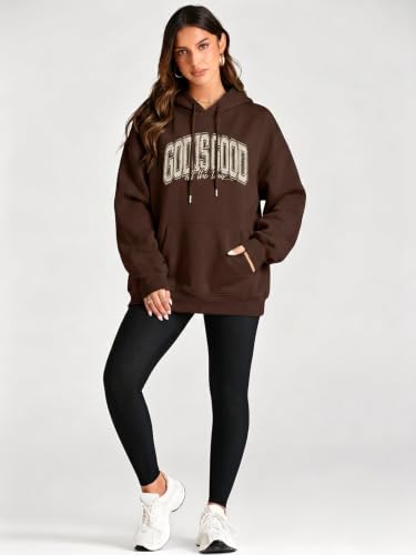 LUKYCILD God is Good Hoodie Christian Sweatshirt for Women Jesus Shirt - color: #01 Brown, size: Large