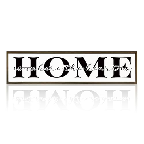 Home Sign, Rustic Wooden Table Signs, Farmhouse Family Decors, Front Door Decor for Porch, Entryway Decor, Wall Table Decoration, Housewarming Gift, Home Is Where the Heart Is Sign 17.8x4x1.2 inches - color: Day Sign 11
