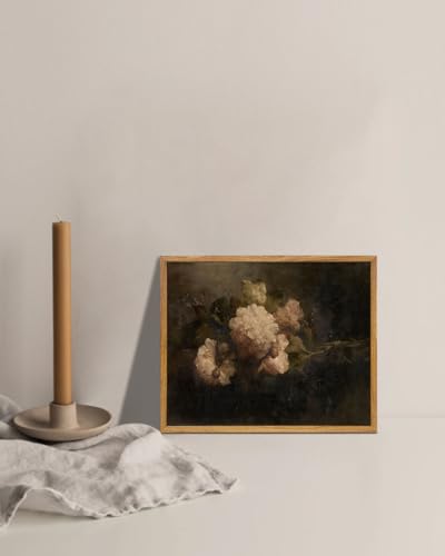 KBKBART Dark Floral Framed Wall Art, Moody Peonies Flower Painting 8x10inch - color: Moody Peony, size: 10"L x 8"W