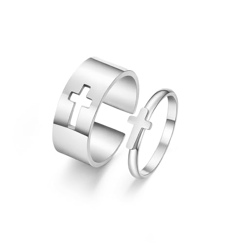 Matching Cross Rings for Couples Best Friend Promise Rings for Her Him - color: Silver