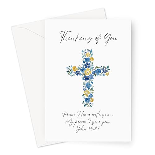 ARK & BAY Christian Sympathy Card For Men & Women of Faith | Religious Sorry For Your Loss, Thinking Of You, Sending Prayers with Cross, Bible Verse and Scripture (Thinking Of You. John 14:27 Card) - color: Thinking Of You. John 14:27 Card