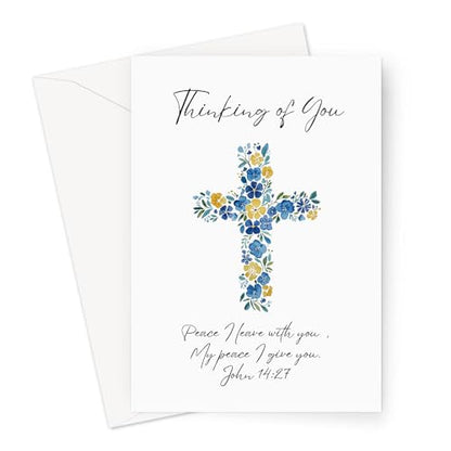 ARK & BAY Christian Sympathy Card For Men & Women of Faith | Religious Sorry For Your Loss, Thinking Of You, Sending Prayers with Cross, Bible Verse and Scripture (Thinking Of You. John 14:27 Card) - color: Thinking Of You. John 14:27 Card