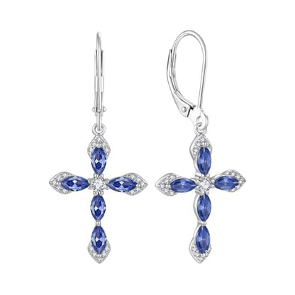 Birthstone Cross Earrings for Women 925 Sterling Silver - color: 12 December - Tanzanite