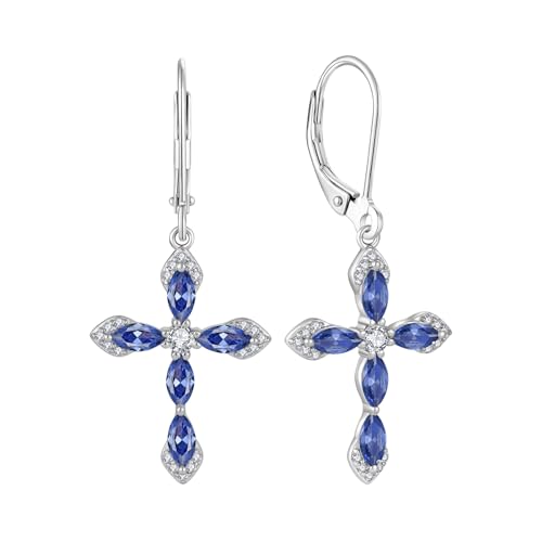 Birthstone Cross Earrings for Women 925 Sterling Silver - color: 12 December - Tanzanite