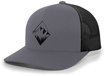 Trenz Shirt Company Men's Retro Geometric Diamond Mountain Outdoors Woodland Embroidered Mesh Back Trucker Hat - color: Charcoal/Black