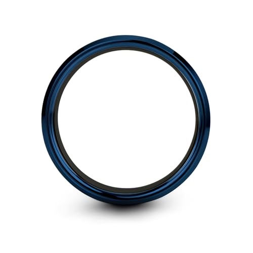 Gift for Nautical Fan - Anchor With Rope Ring - Men Women - Tungsten - Flat Dome Bevel - Band - Yellow Gold Black Silver Blue - Anniversary Wedding - 8mm - Brushed Polished - Personalized Custom Engra - color: 12 - Black Blue Tungsten