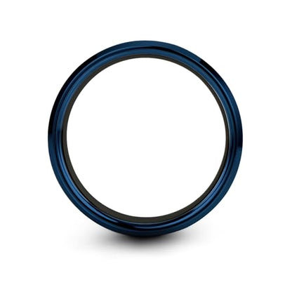 Gift for Nautical Fan - Anchor With Rope Ring - Men Women - Tungsten - Flat Dome Bevel - Band - Yellow Gold Black Silver Blue - Anniversary Wedding - 8mm - Brushed Polished - Personalized Custom Engra - color: 12 - Black Blue Tungsten