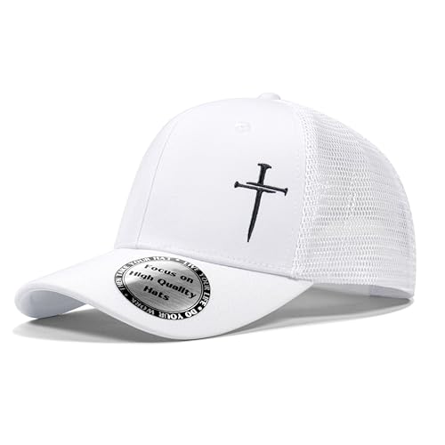 Christian Hats for Men Women,Jesus 3 Nail Cross Hat Christian Religious Gifts for Birthday/Christmas,Black and Silver - color: 06.white-02
