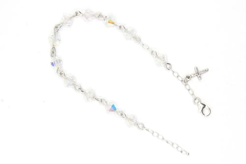 Catholic Communion Rosary Bracelet Created with Swarovski® Crystals, Glass - color: Clear AB - April