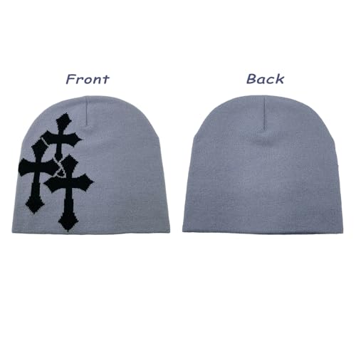 LUBINGSHINE Y2K Knitting Hat, Spider Web Pattern Beanies for Men & Women, Warm Knitted Hat Streetwear Outdoor Winter - color: Grey