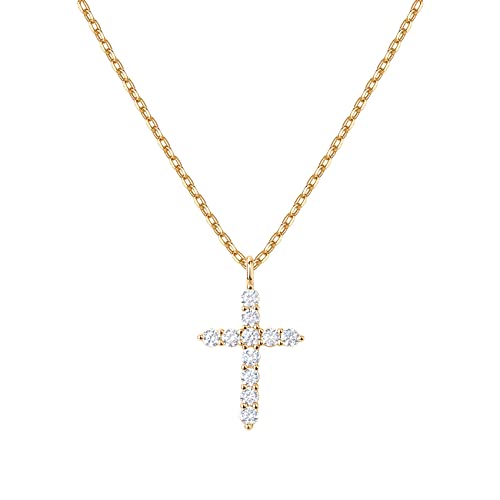 PAVOI 14K Gold Plated Cubic Zirconia Cross Necklace for Women | Cross Faith Pendant Necklaces - color: Yellow Gold