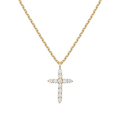 PAVOI 14K Gold Plated Cubic Zirconia Cross Necklace for Women | Cross Faith Pendant Necklaces - color: Yellow Gold