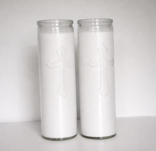 White Prayer Candles Unscented - 2 Pack - Tall Clear Glass Religious Candles - color: White
