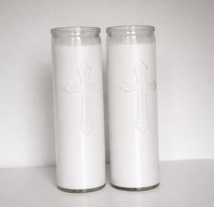 White Prayer Candles Unscented - 2 Pack - Tall Clear Glass Religious Candles - color: White