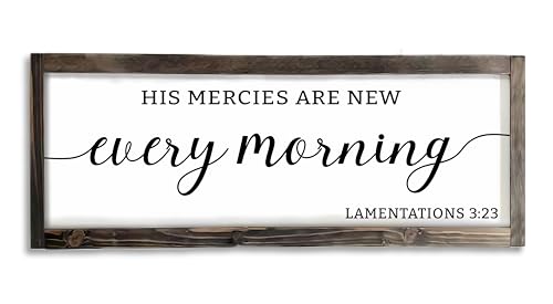 Dazingart Farmhouse Bible Verse Sign, His Mercies Art New Every Morning, Scripture Wall Decor Baptism Lord Is Faithful Sign (Every Morning)