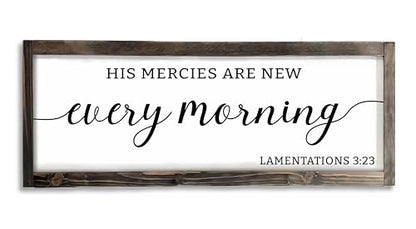 Dazingart Farmhouse Bible Verse Sign, His Mercies Art New Every Morning, Scripture Wall Decor Baptism Lord Is Faithful Sign (Every Morning)