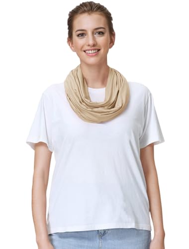 Lina & Lily Premium Modal Jersey Knit Women's Infinity Scarf Loop Lightweight - color: Beige