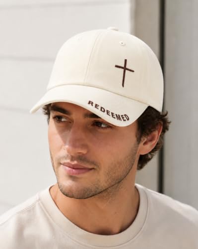 Cross Jesus Hat with Gifts Box, Embroidered Religious Baseball Cap, Christian Gifts for Men Women - color: Beige
