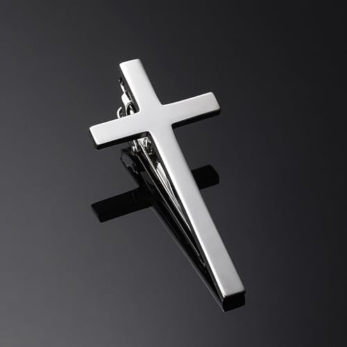Novelty Silver Gold Black Tie Clip for Men Unique Owl Fish Shark Guitar Cross Tie Bar Neckties for Regular Wedding Business Tie Pin Clips Jewelry - style: Silver Cross