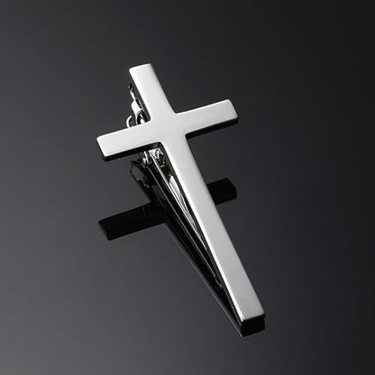 Novelty Silver Gold Black Tie Clip for Men Unique Owl Fish Shark Guitar Cross Tie Bar Neckties for Regular Wedding Business Tie Pin Clips Jewelry - style: Silver Cross