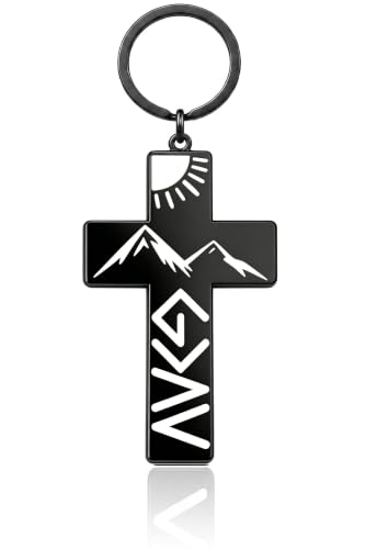 Cross Keychain Christian Stainless Steel Engraved Faith Quote