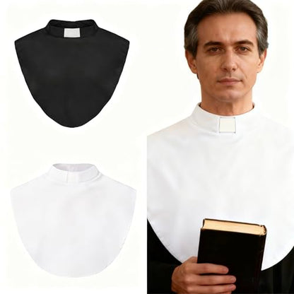Clergy Tab Collar, Black and White Clerical Bib Collar with Insert White Tab, 2 Pack, Traditional Church Vestment